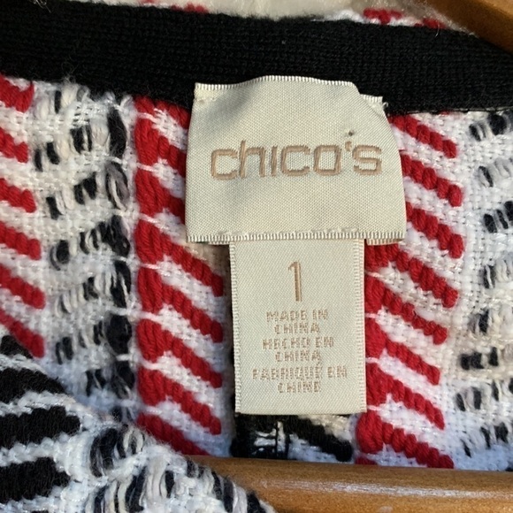 CHICOS Sofia Textured chevron Tweed red, white, black Zip Cardigan Jacket - Picture 5 of 8